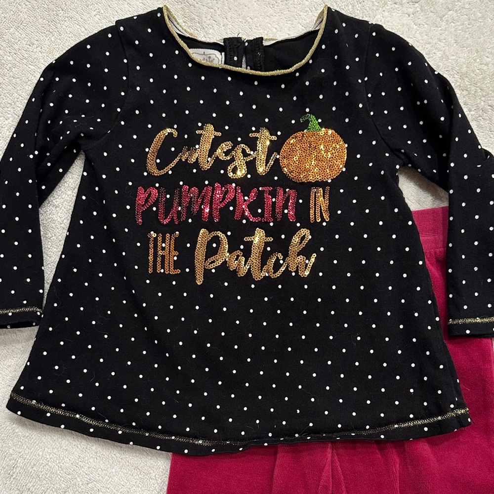 Mud Pie Black Polka Dot Pumpkin Patch Top, 12-18m